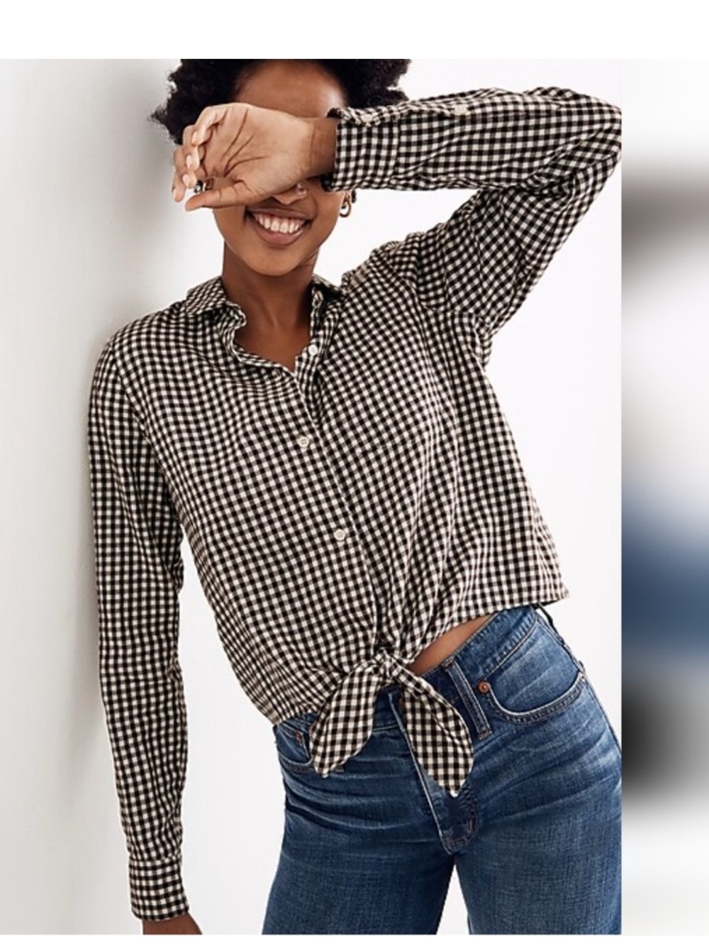Madewell Flannel Tie Front Shirt in Gingham Check size xs
